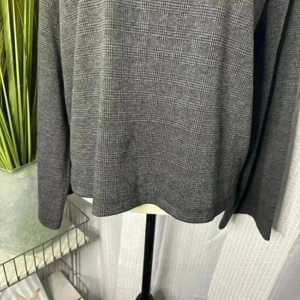 Madewell Women’s M Long Wide Flare Sleeves Mock Neck Top in Glen Plaid Gray - Picture 4 of 11